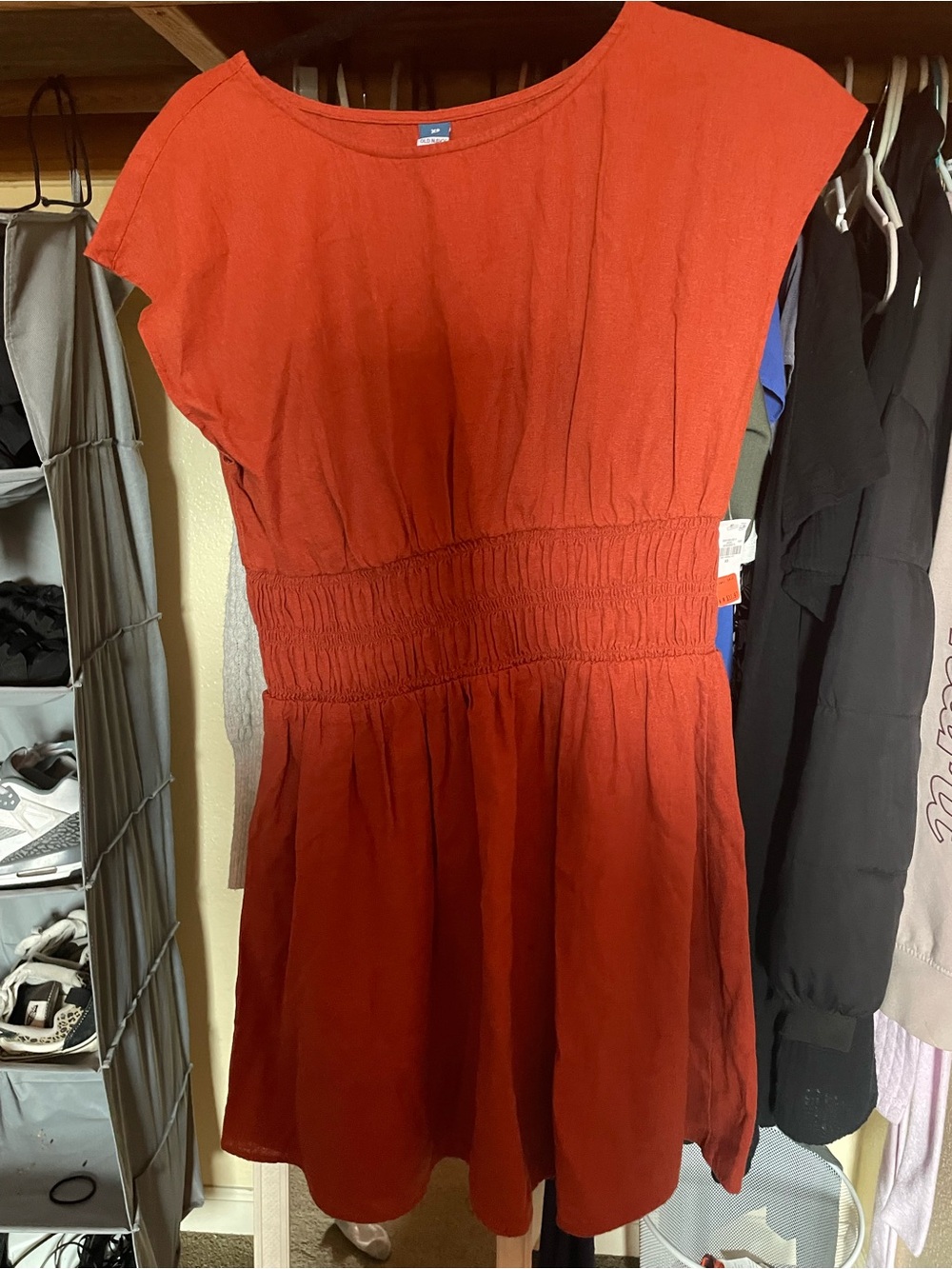 Women's Rust Short Sleeve Elastic-Waist Dress